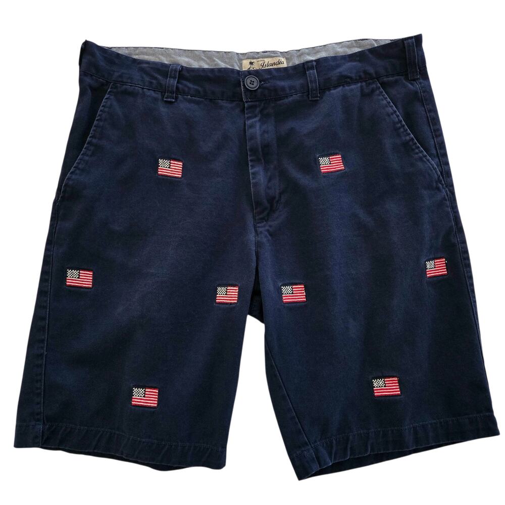 Islandia Clothing Co Cotton American Flag Embroidered Applique Chino Shorts 36
